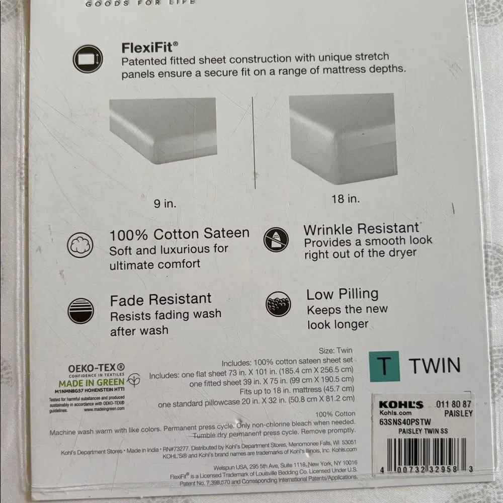Sonoma White Paisley Twin Sheet Set